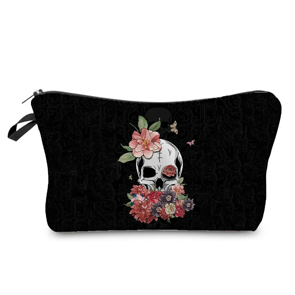 Skull Print Women Cosmetic Bags Personality Makeup Pouch Portable Travel Storage Bag Lipstick Organizer Cases Zipper Makeup Bag