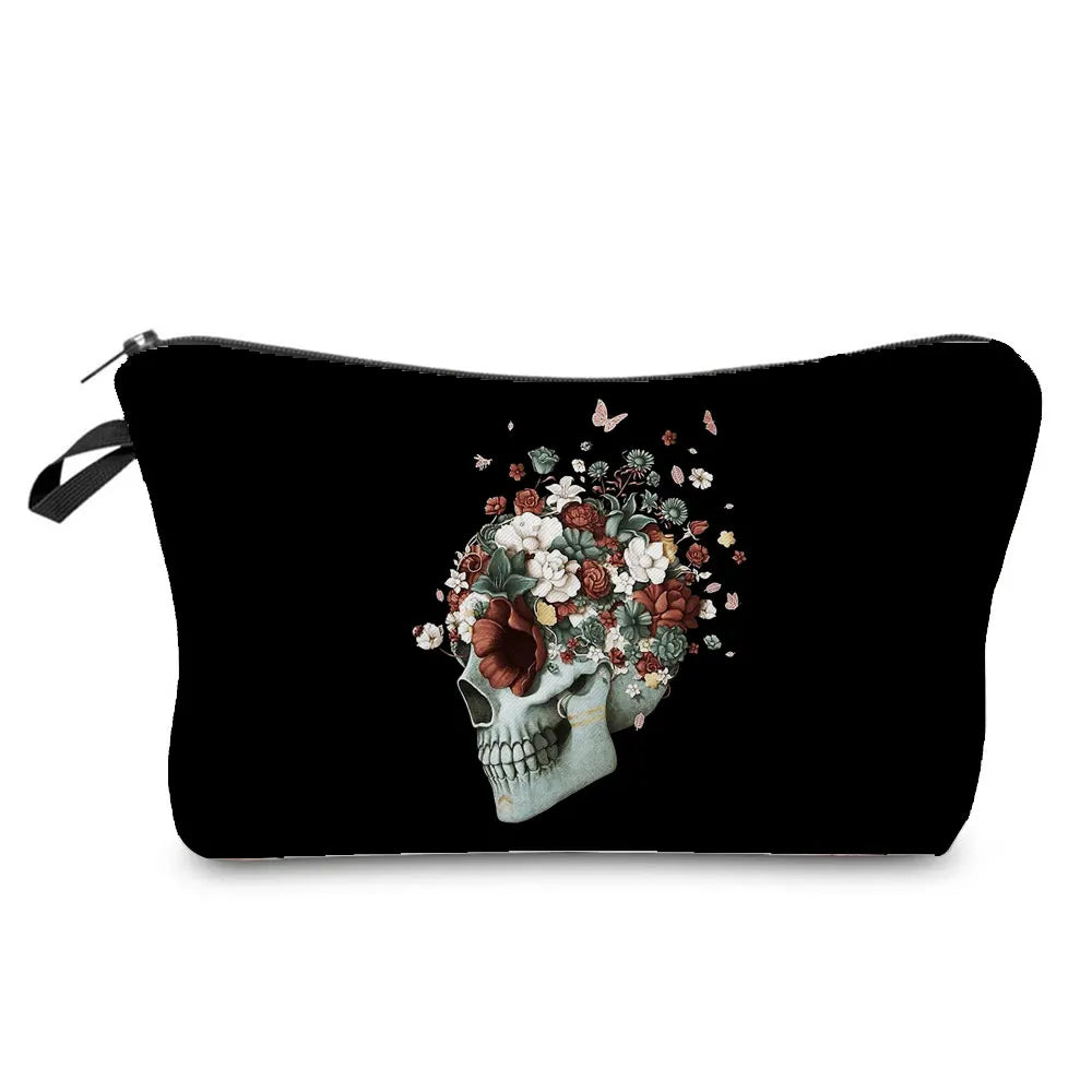 Skull Print Women Cosmetic Bags Personality Makeup Pouch Portable Travel Storage Bag Lipstick Organizer Cases Zipper Makeup Bag