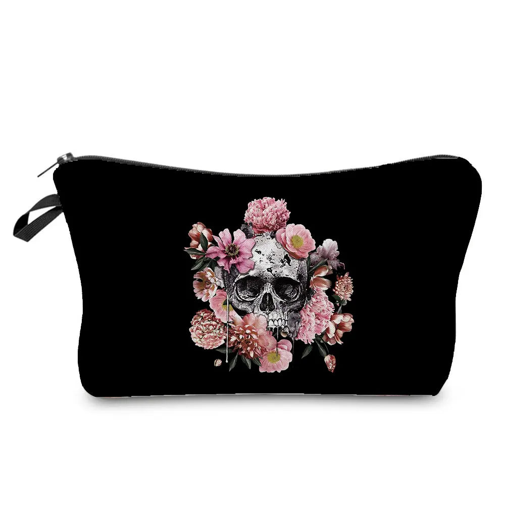 Skull Print Women Cosmetic Bags Personality Makeup Pouch Portable Travel Storage Bag Lipstick Organizer Cases Zipper Makeup Bag