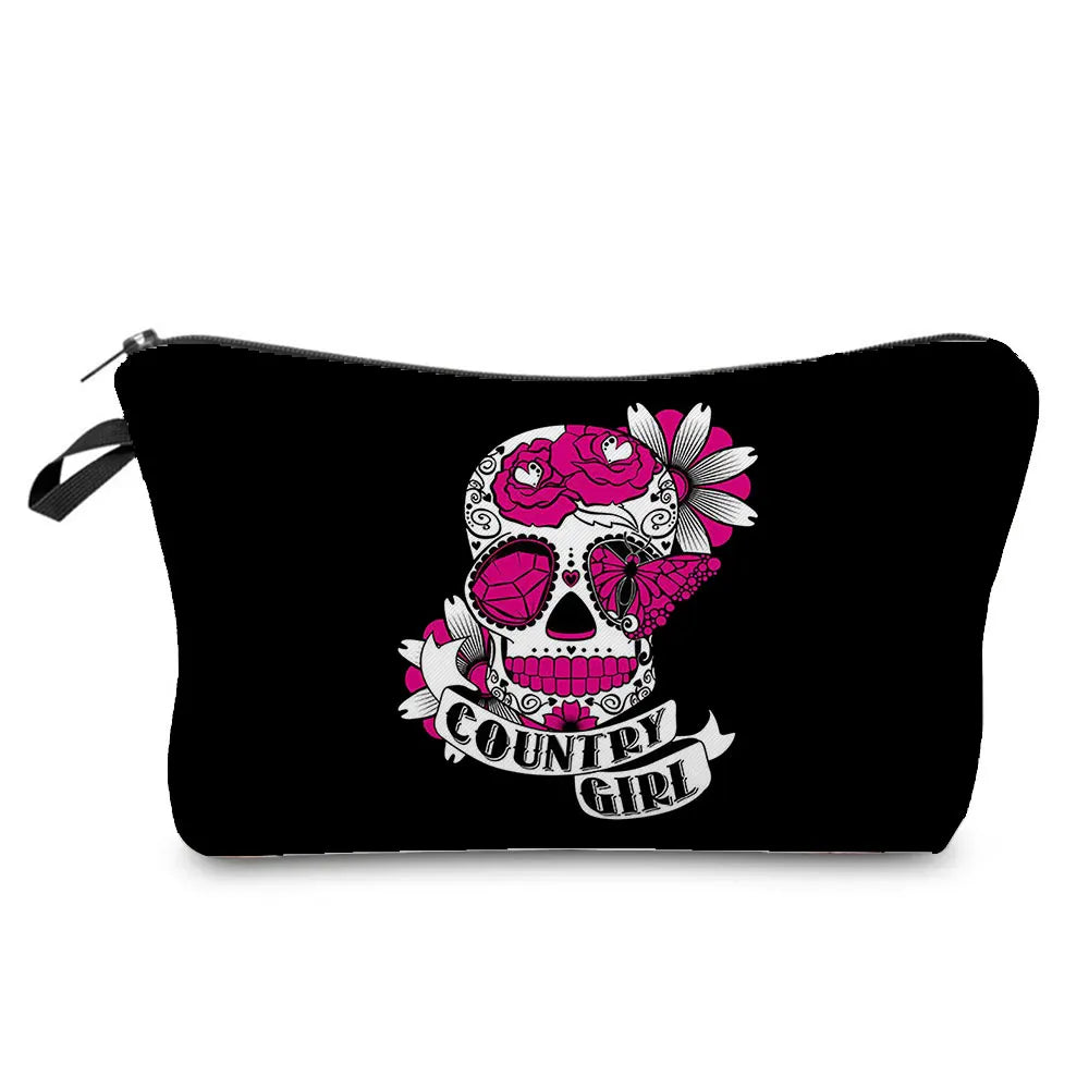 Skull Print Women Cosmetic Bags Personality Makeup Pouch Portable Travel Storage Bag Lipstick Organizer Cases Zipper Makeup Bag