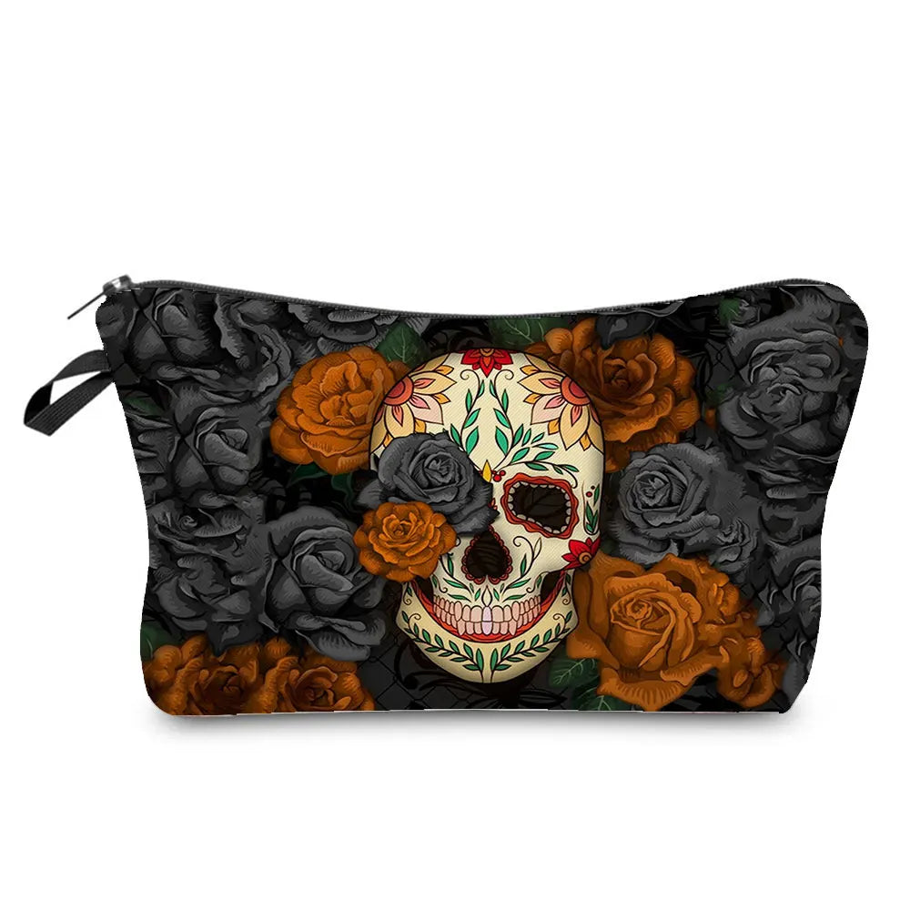 Skull Print Women Cosmetic Bags Personality Makeup Pouch Portable Travel Storage Bag Lipstick Organizer Cases Zipper Makeup Bag