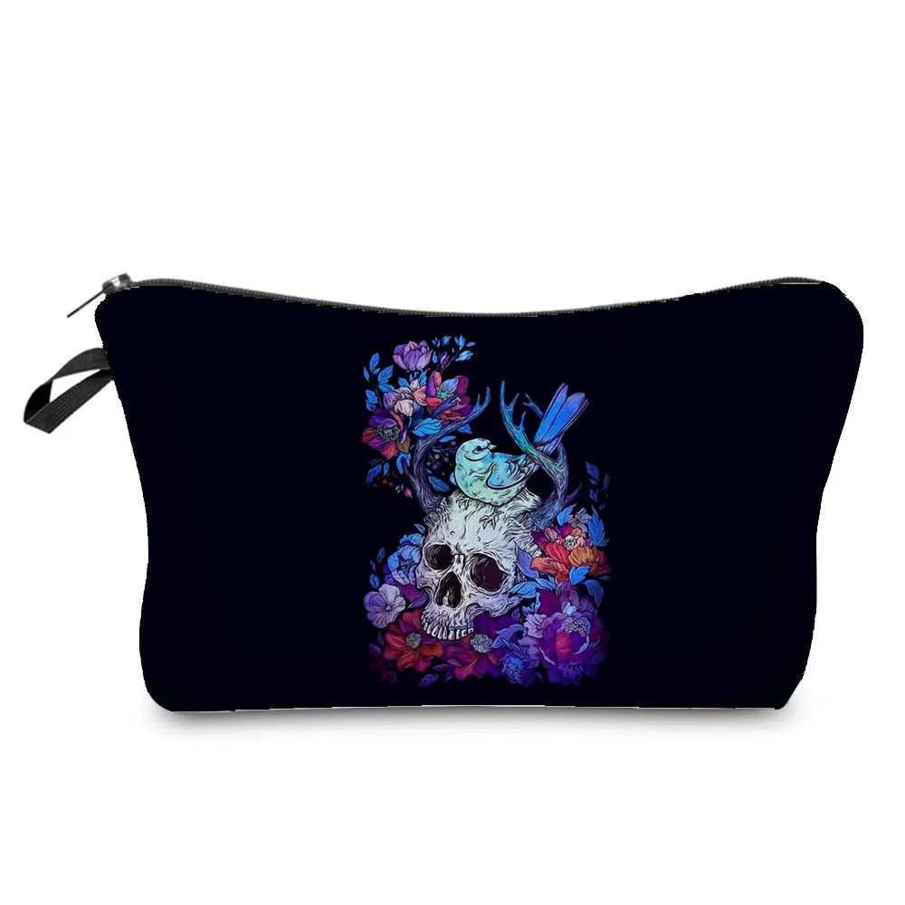 Skull Print Women Cosmetic Bags Personality Makeup Pouch Portable Travel Storage Bag Lipstick Organizer Cases Zipper Makeup Bag