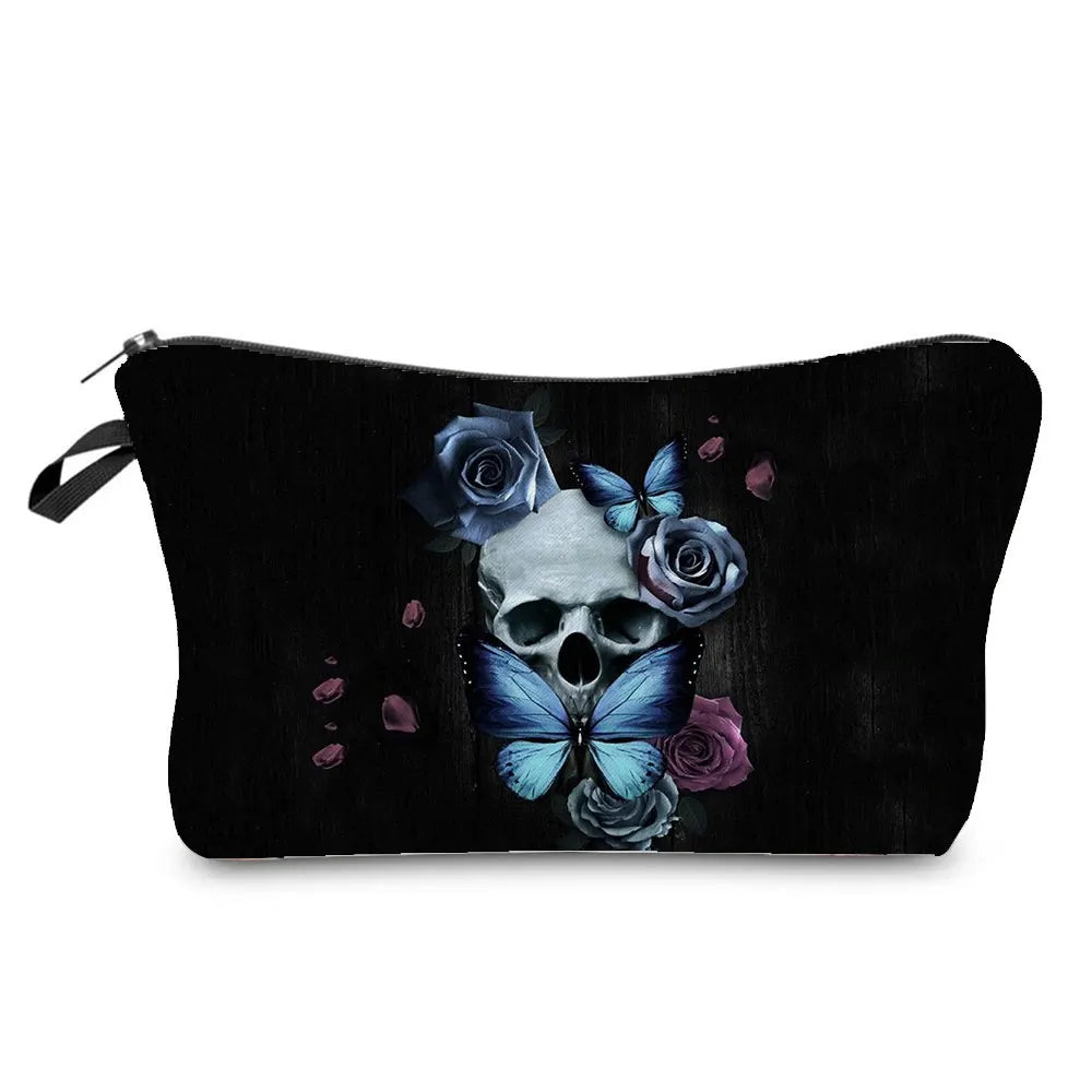 Skull Print Women Cosmetic Bags Personality Makeup Pouch Portable Travel Storage Bag Lipstick Organizer Cases Zipper Makeup Bag