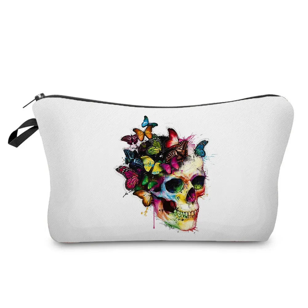 Skull Print Women Cosmetic Bags Personality Makeup Pouch Portable Travel Storage Bag Lipstick Organizer Cases Zipper Makeup Bag