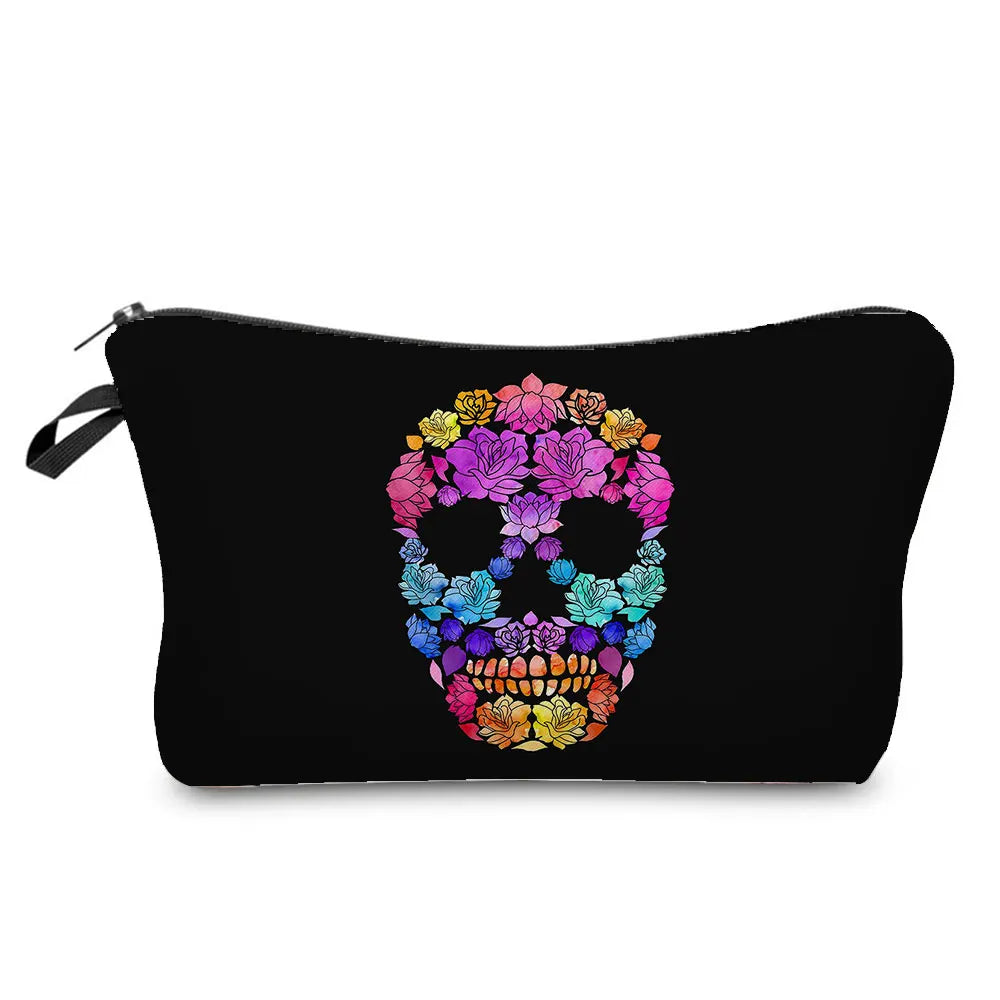 Skull Print Women Cosmetic Bags Personality Makeup Pouch Portable Travel Storage Bag Lipstick Organizer Cases Zipper Makeup Bag