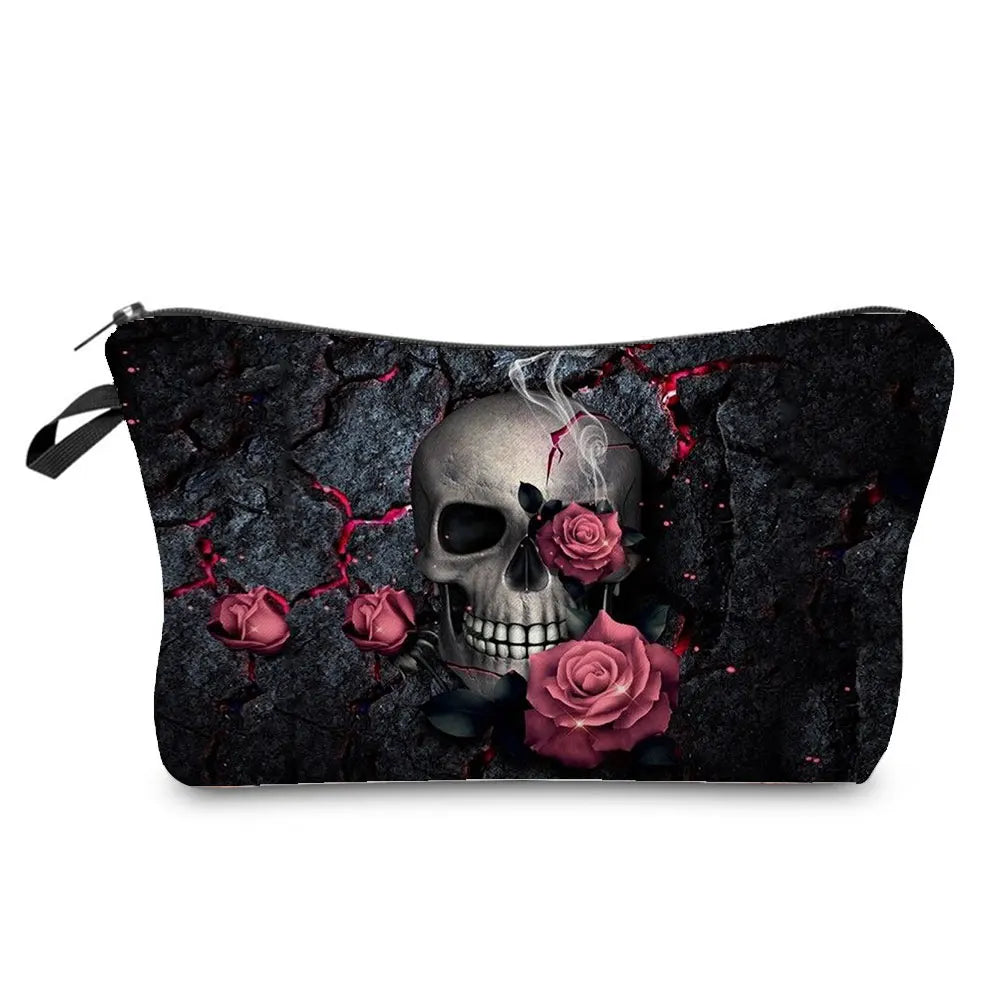 Skull Print Women Cosmetic Bags Personality Makeup Pouch Portable Travel Storage Bag Lipstick Organizer Cases Zipper Makeup Bag