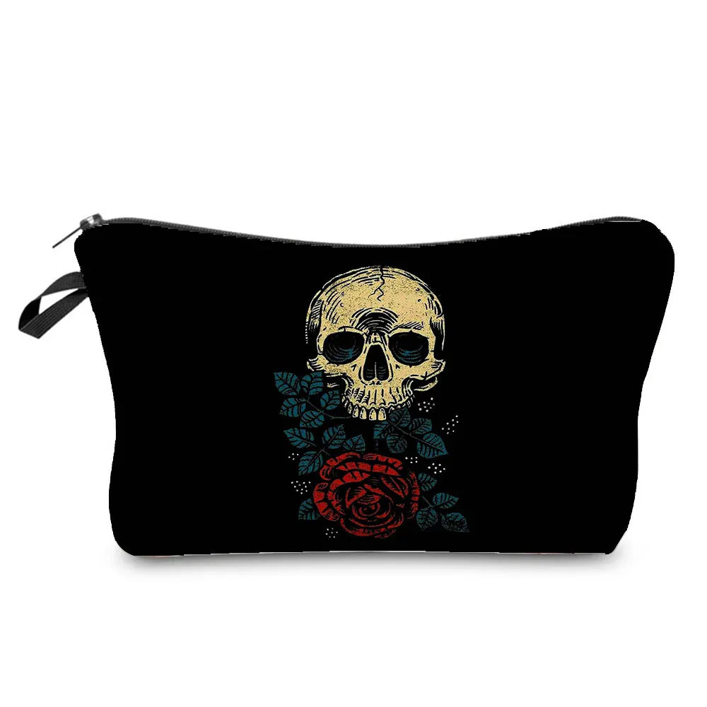 Skull Print Women Cosmetic Bags Personality Makeup Pouch Portable Travel Storage Bag Lipstick Organizer Cases Zipper Makeup Bag