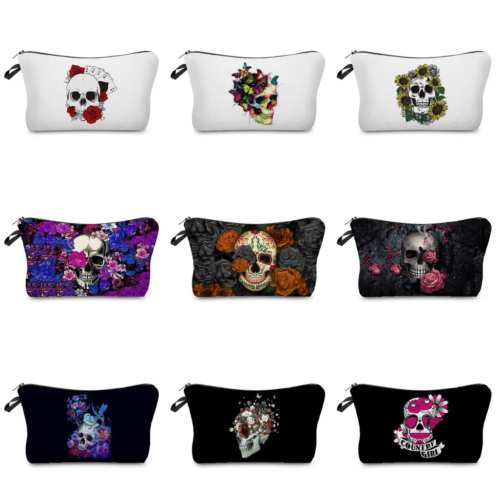 Skull Print Women Cosmetic Bags Personality Makeup Pouch Portable Travel Storage Bag Lipstick Organizer Cases Zipper Makeup Bag