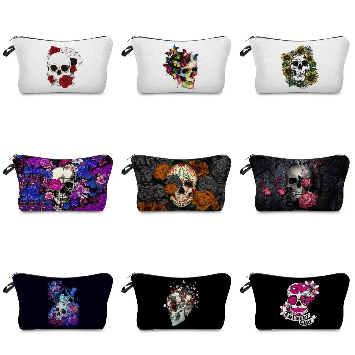 Skull Print Women Cosmetic Bags Personality Makeup Pouch Portable Travel Storage Bag Lipstick Organizer Cases Zipper Makeup Bag