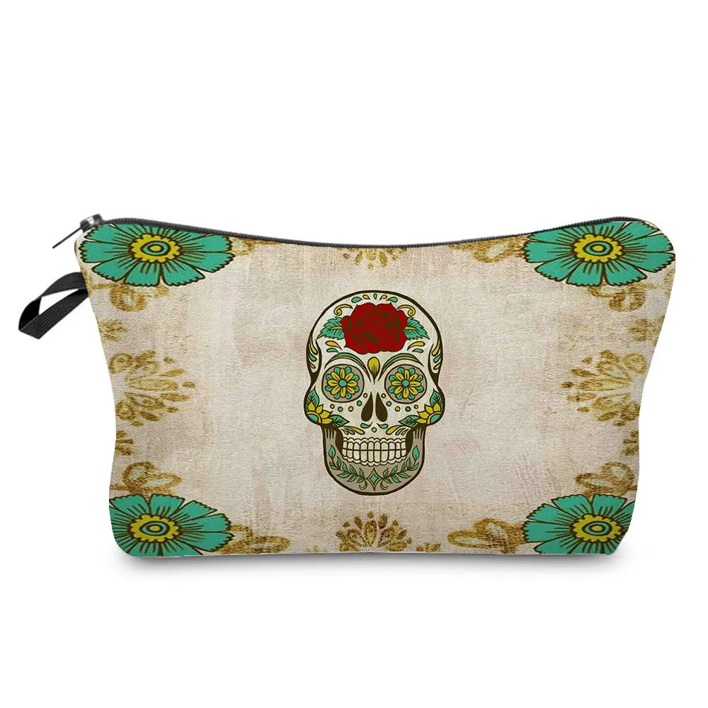 Skull Print Women Cosmetic Bags Personality Makeup Pouch Portable Travel Storage Bag Lipstick Organizer Cases Zipper Makeup Bag