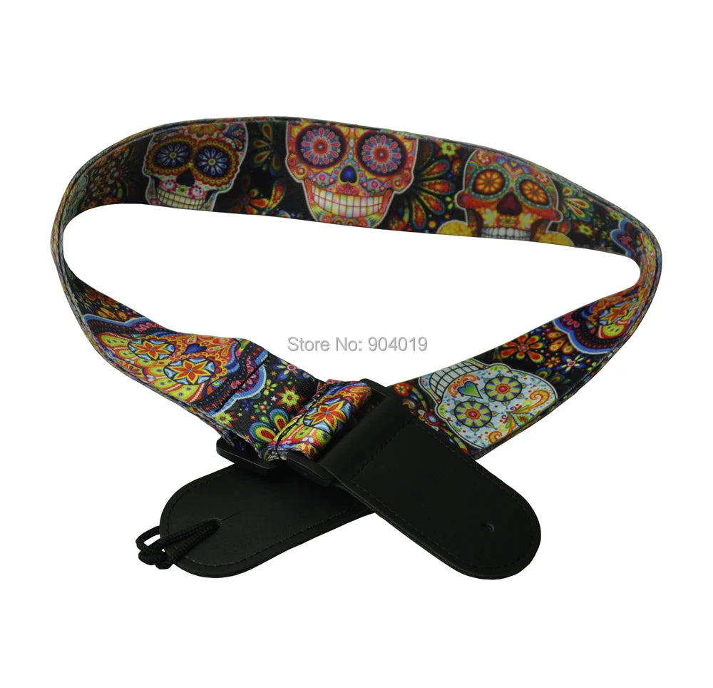 Skull Guitar Strap Polyester Woven Leather head 2'' Wide