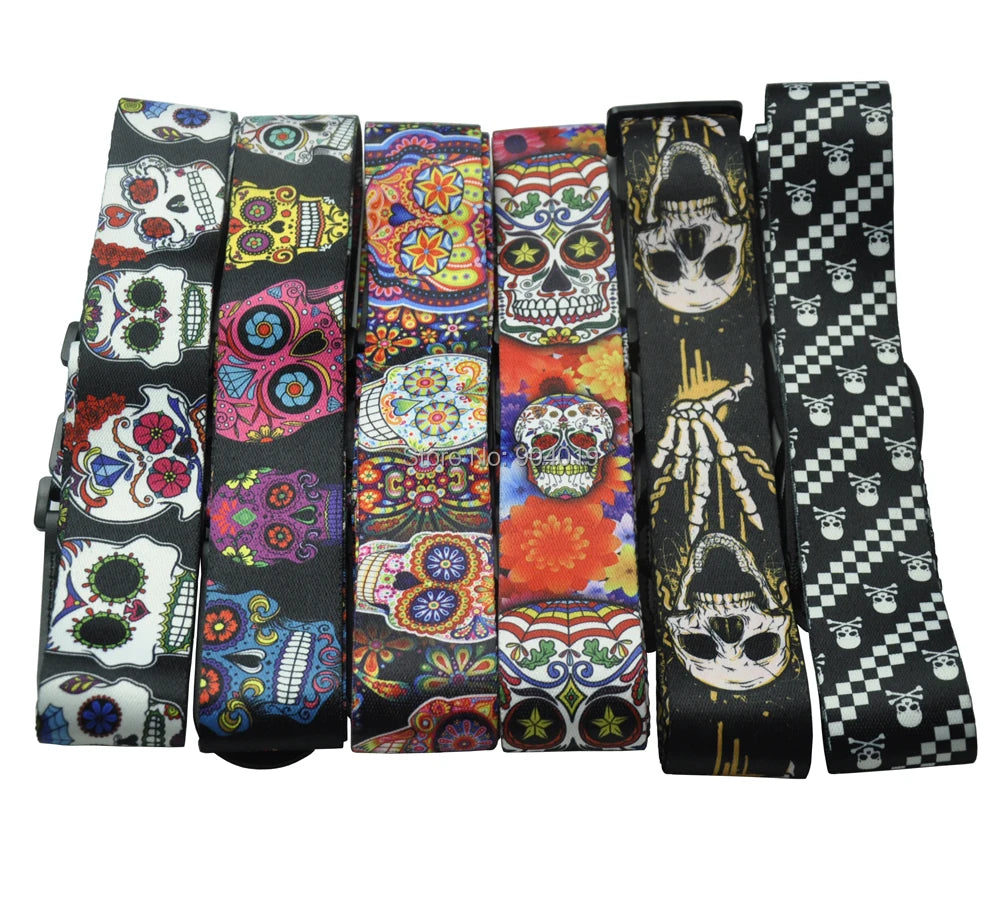 Skull Guitar Strap Polyester Woven Leather head 2'' Wide