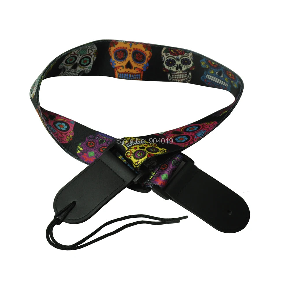 Skull Guitar Strap Polyester Woven Leather head 2'' Wide