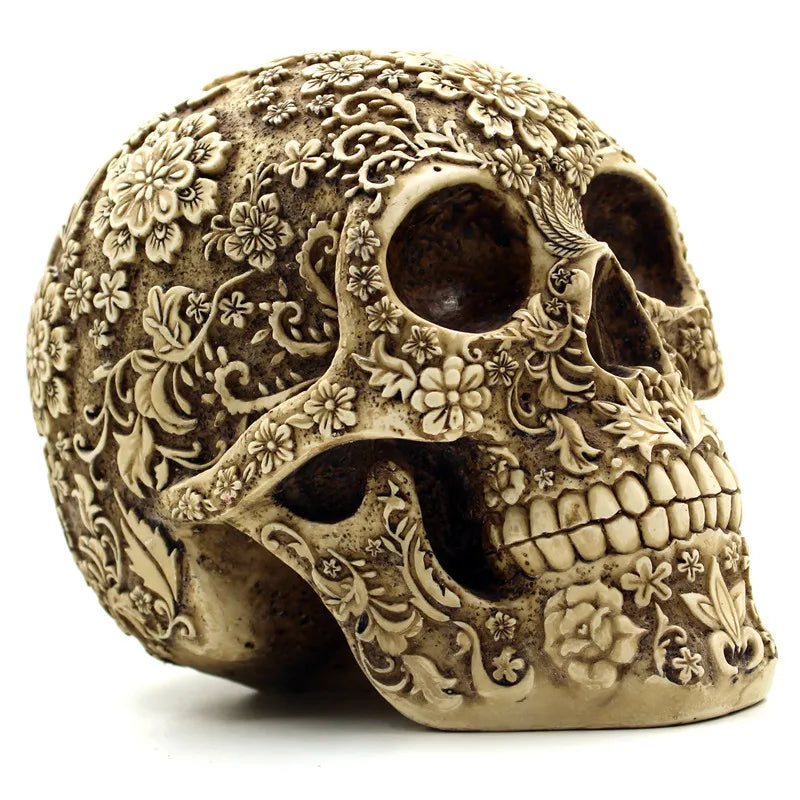 Human Skull Head Sculpture Decor, Creative Skull Flowers, Halloween Decoration, Home Decor