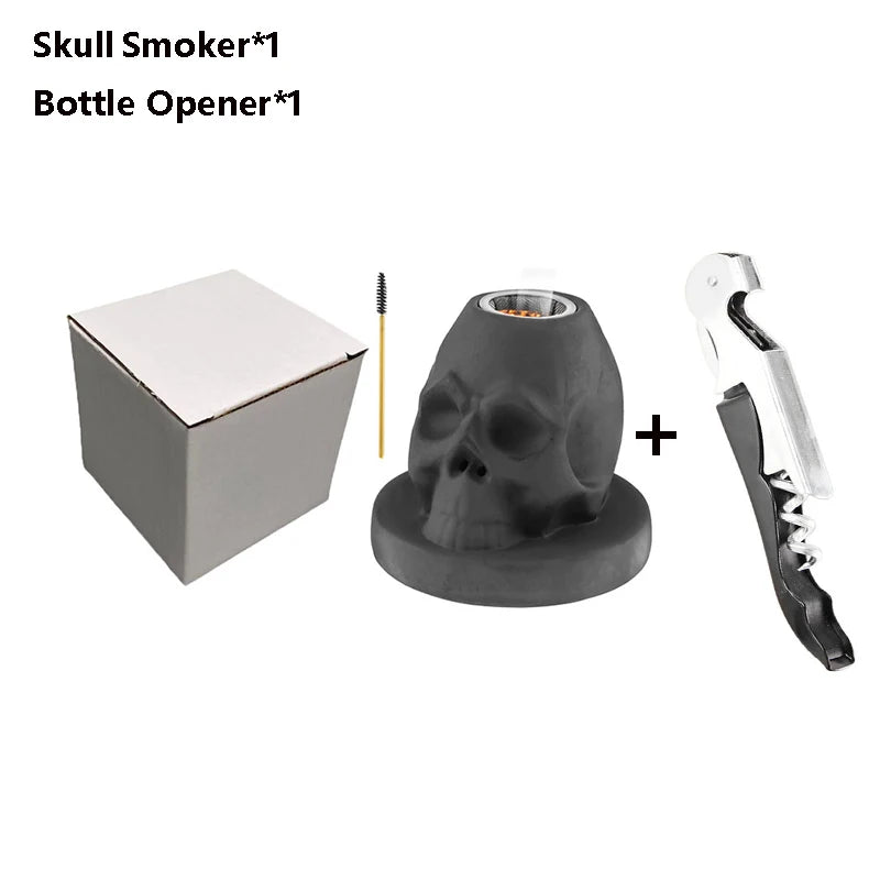 Skull Cocktail Smoker Kit with Wood Chips Ceramic Infuser for Whiskey Bourbon Cocktails & Drinks Unique Home Bar Tool for Men