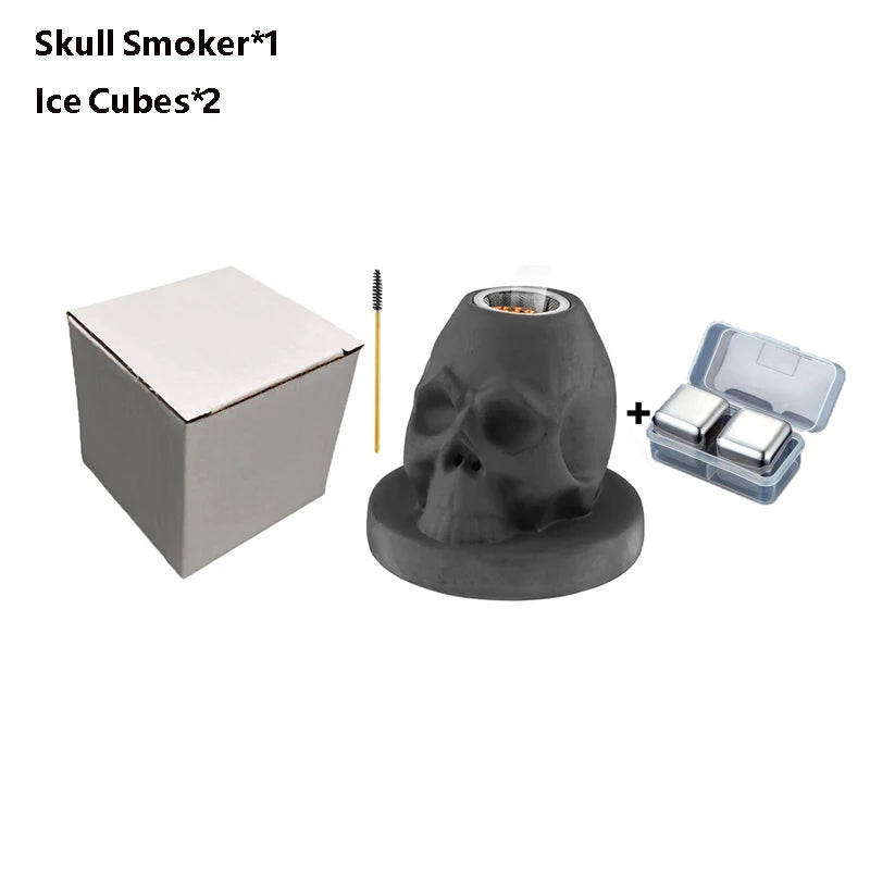 Skull Cocktail Smoker Kit with Wood Chips Ceramic Infuser for Whiskey Bourbon Cocktails & Drinks Unique Home Bar Tool for Men