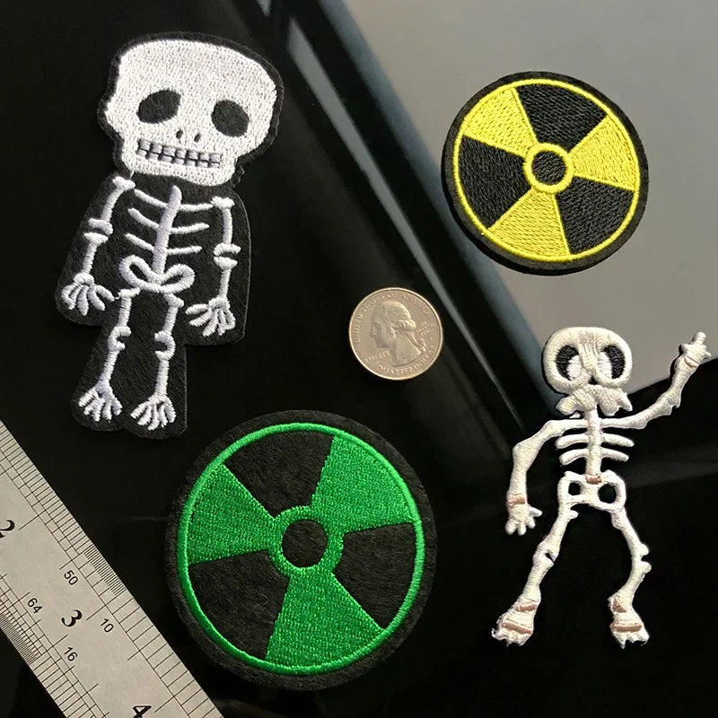 Skull Cartoon Cute White Bone Human Skeleton Dangerous Radioactive Adhesive Embroidery Cloth Sticker Clothing Accessories