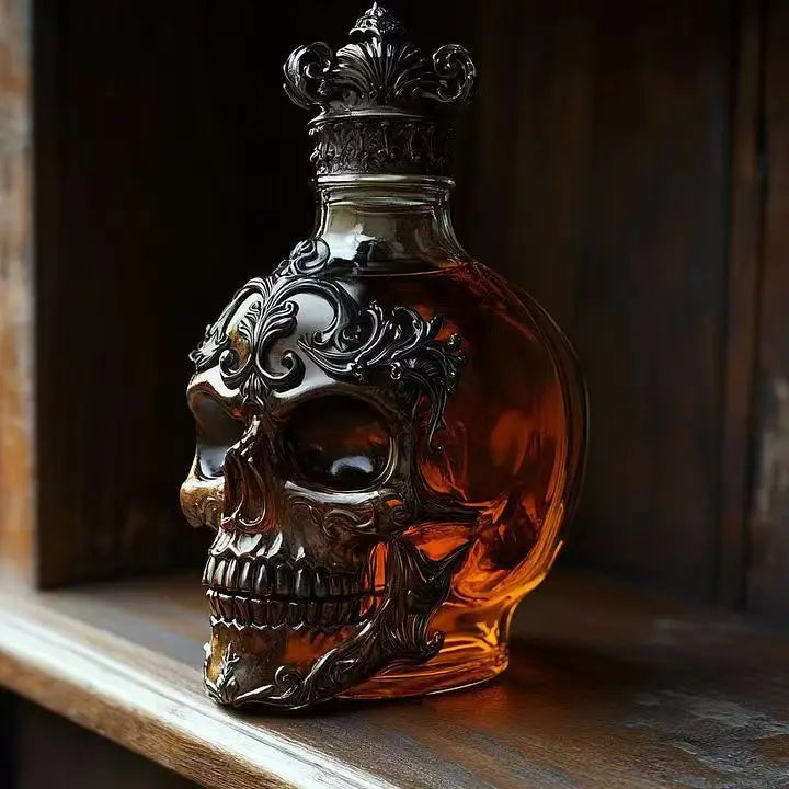 Whiskey Bottle Skull Decor Alcohol Dispenser Skeleton Whiskey Wine Bottle Sculpture for Bourbon Vodka Brandy Wedding Party