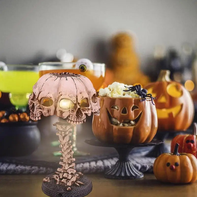 Skull Night Light 4 Head Skull Horror Lamp Decoration Horror Lamp Decoration Resin Industrial Style 3D Halloween Decorative
