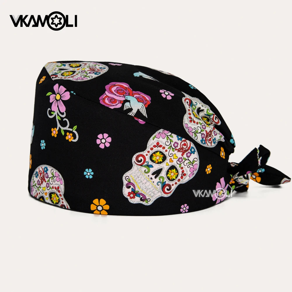 Skull pattern Scrubs hat Wholesale Fashion Breathable Scrub Cap Unisex Health service Workers adjustable caps nursing hat