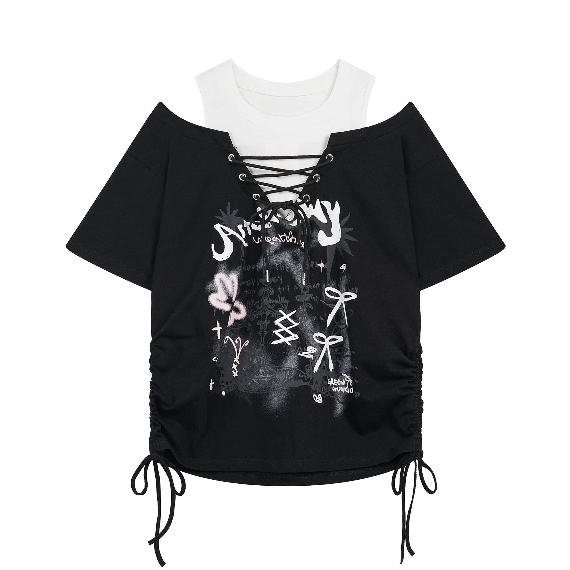 Skulls Punk T Shirt Women Slim Gothic Street Vintage Black Y2k Crop Top Femme Subculture T-Shirts Sexy Y2k Clothing 2000s Tees