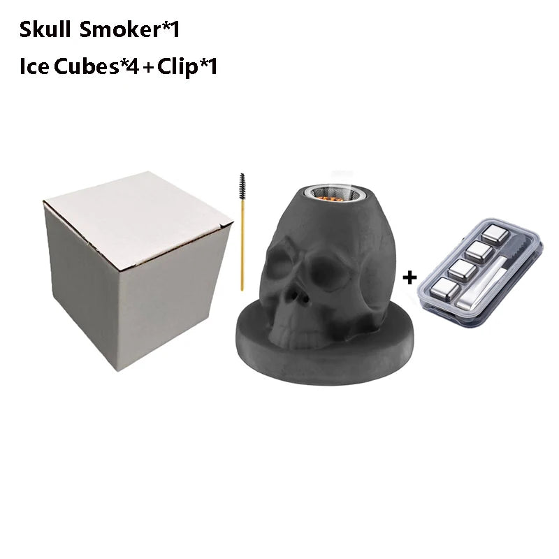 Skull Cocktail Smoker Kit with Wood Chips Ceramic Infuser for Whiskey Bourbon Cocktails & Drinks Unique Home Bar Tool for Men