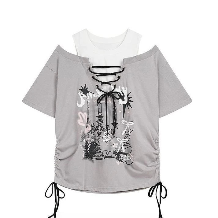 Skulls Punk T Shirt Women Slim Gothic Street Vintage Black Y2k Crop Top Femme Subculture T-Shirts Sexy Y2k Clothing 2000s Tees