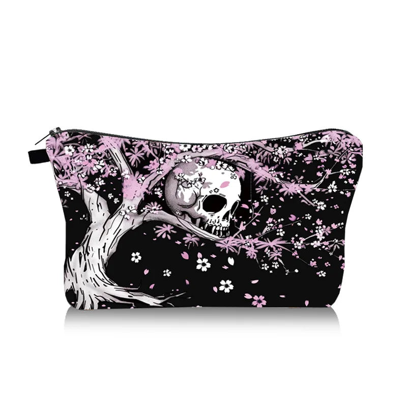 Hot selling Halloween skull makeup bag with high-end feel, women's hand-held storage bag, travel portable toiletries bag