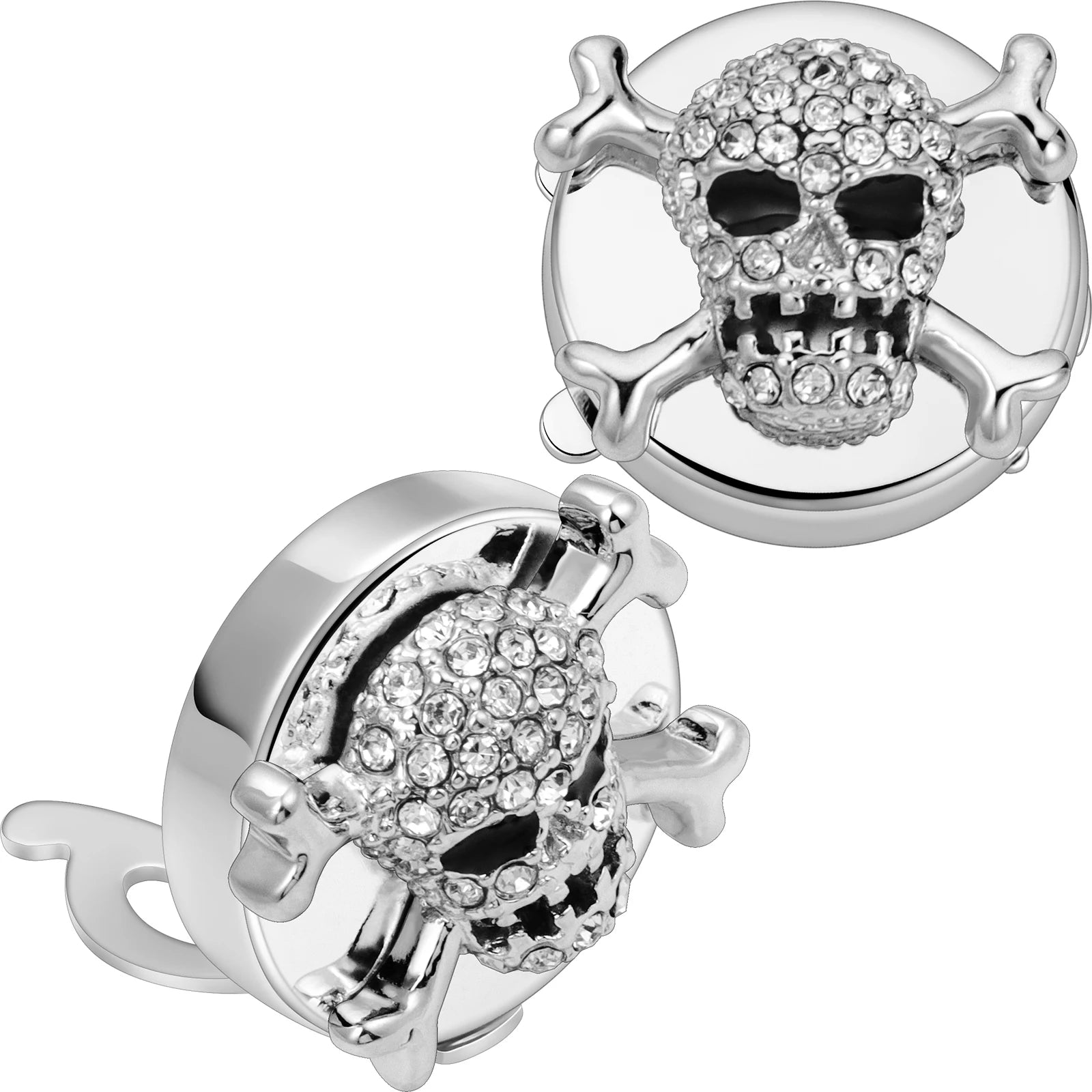 Skull Crystal button cover for men shirt, men's fun shirt cufflinks, black enamel skeleton design cufflinks punk shirt accessory