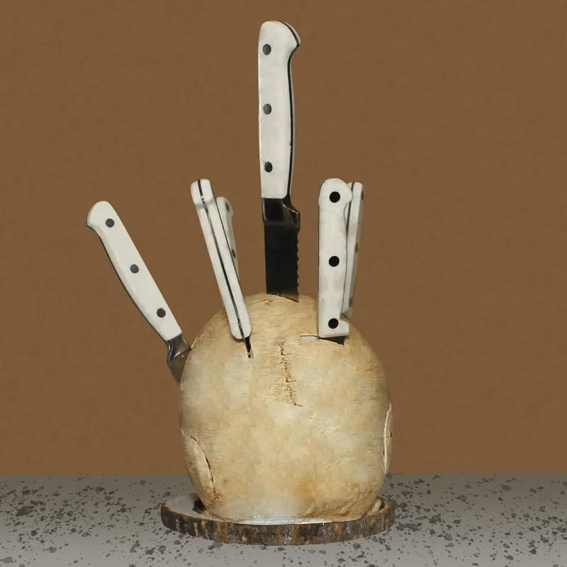 Skull Knife Holder for Kitchen Skeleton Knife Stand Horror Kitchen Storage Head Rack Kitchen Fruit Storage Rack Decoration