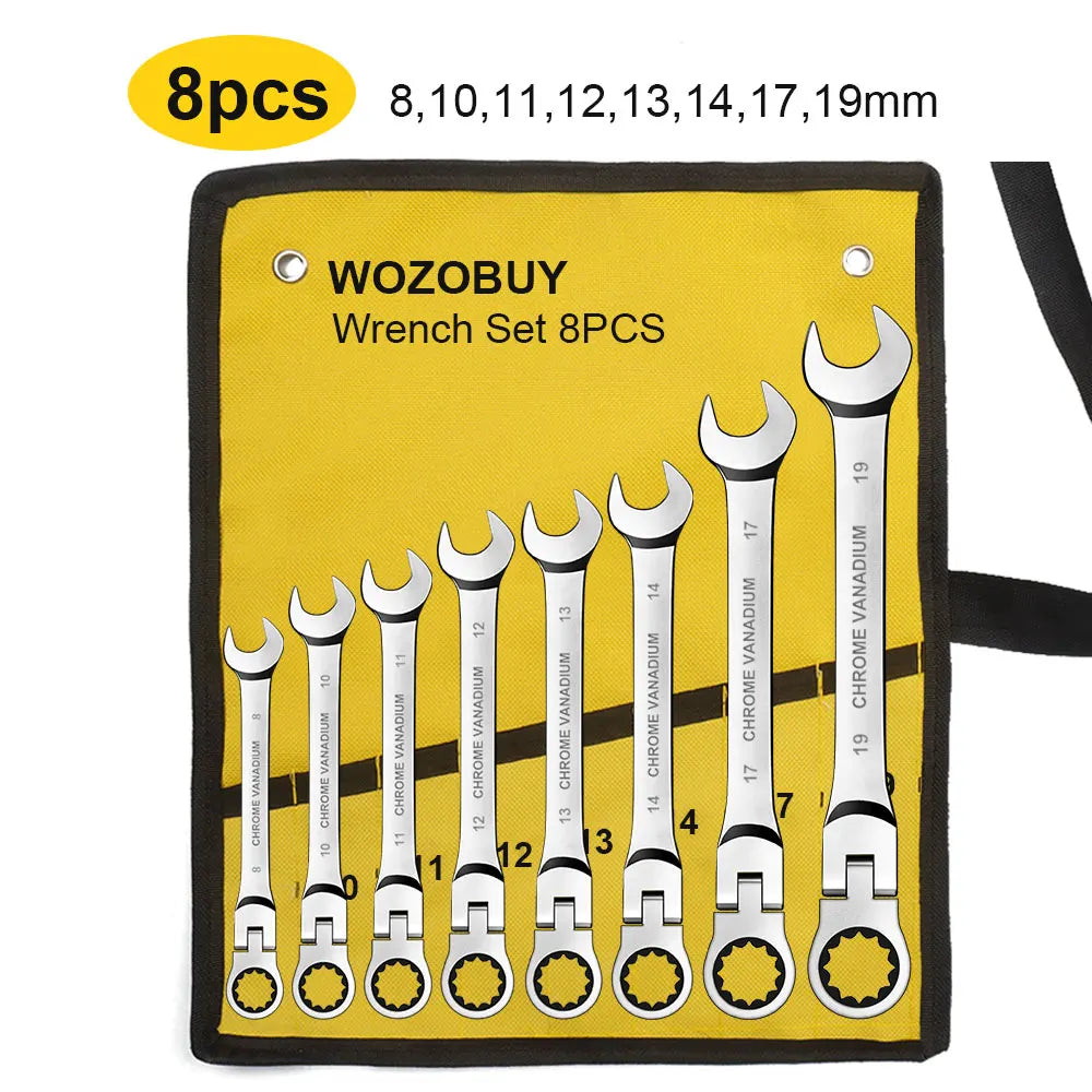 8pcs 72-Tooth Durable Ratchet Wrench Set Metric 8-19mm Multi-Function for Garage Home DIY Repair Maintenance Ideal Party Gift