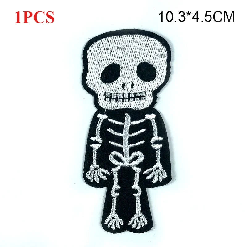 Skull Cartoon Cute White Bone Human Skeleton Dangerous Radioactive Adhesive Embroidery Cloth Sticker Clothing Accessories