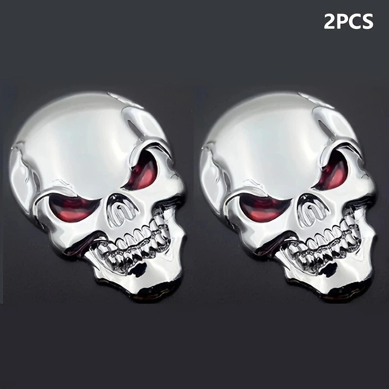 2pcs Skull Pirate Skeleton Buccaneer Head Skull 3D Metal Car Body Sticker Auto Rear Emblem Badge Decal