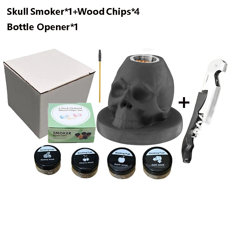 Skull Cocktail Smoker Kit with Wood Chips Ceramic Infuser for Whiskey Bourbon Cocktails & Drinks Unique Home Bar Tool for Men