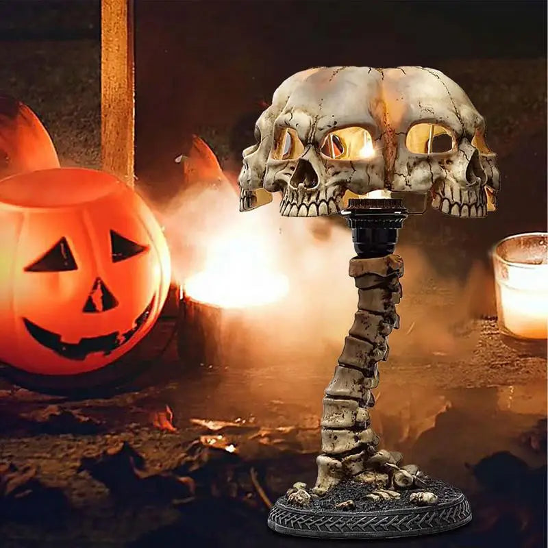 Skull Night Light 4 Head Skull Horror Lamp Decoration Horror Lamp Decoration Resin Industrial Style 3D Halloween Decorative