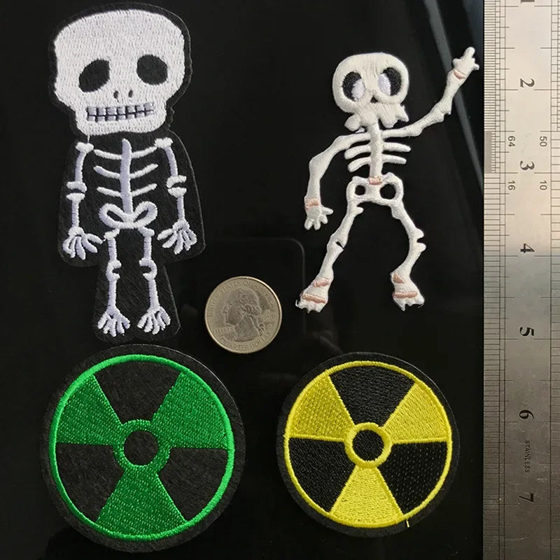Skull Cartoon Cute White Bone Human Skeleton Dangerous Radioactive Adhesive Embroidery Cloth Sticker Clothing Accessories