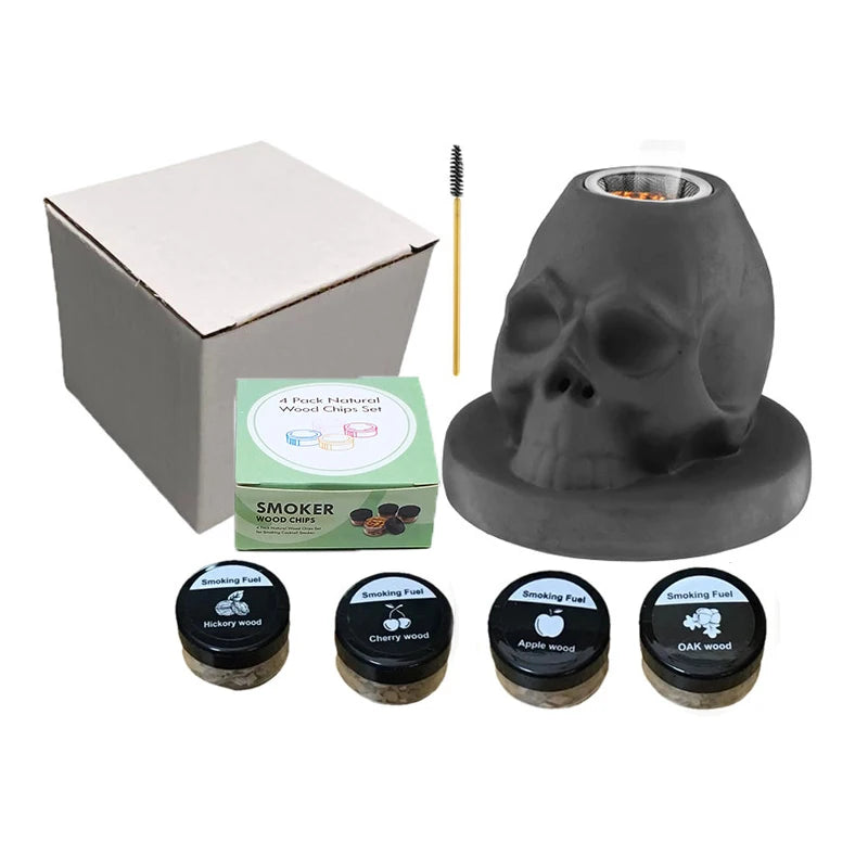 Skull Cocktail Smoker Kit with Wood Chips Ceramic Infuser for Whiskey Bourbon Cocktails & Drinks Unique Home Bar Tool for Men