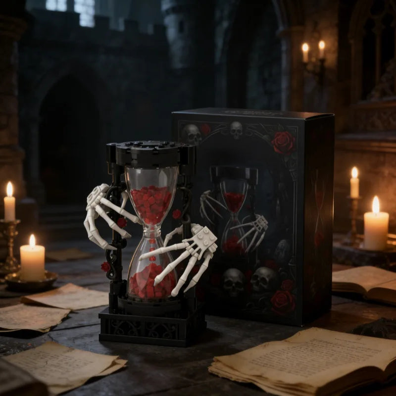 Skull Hourglass Building Blocks Dark Romantic Creative Gothic Skeleton Rose Ornament Educational Assembled Toy Party Decoration