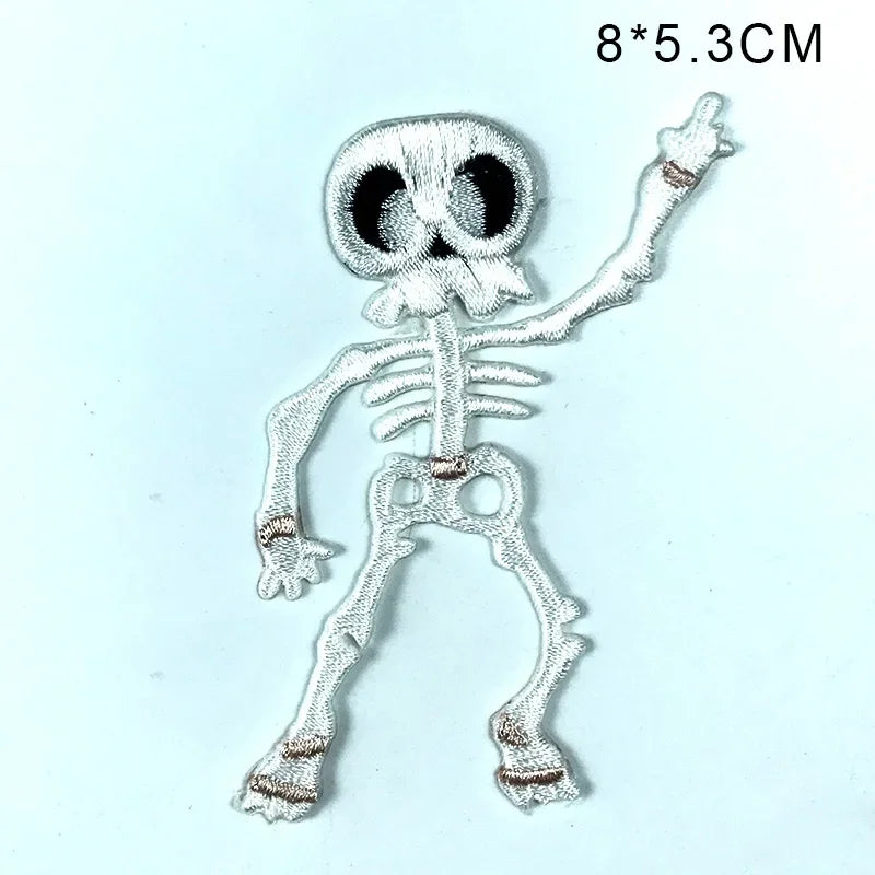 Skull Cartoon Cute White Bone Human Skeleton Dangerous Radioactive Adhesive Embroidery Cloth Sticker Clothing Accessories