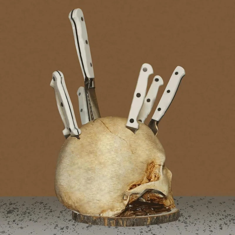 Skull Knife Holder for Kitchen Skeleton Knife Stand Horror Kitchen Storage Head Rack Kitchen Fruit Storage Rack Decoration