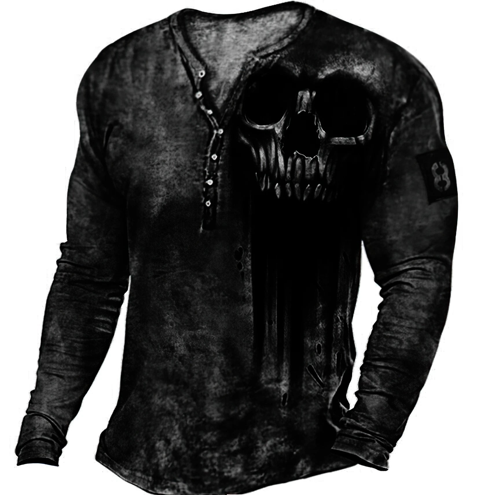 Skull Vintage T-Shirt For Men Graphic T Shirts Cotton Tees 3D Print Long Sleeve V-Neck Tee Oversized Men's Clothing Tops Summer