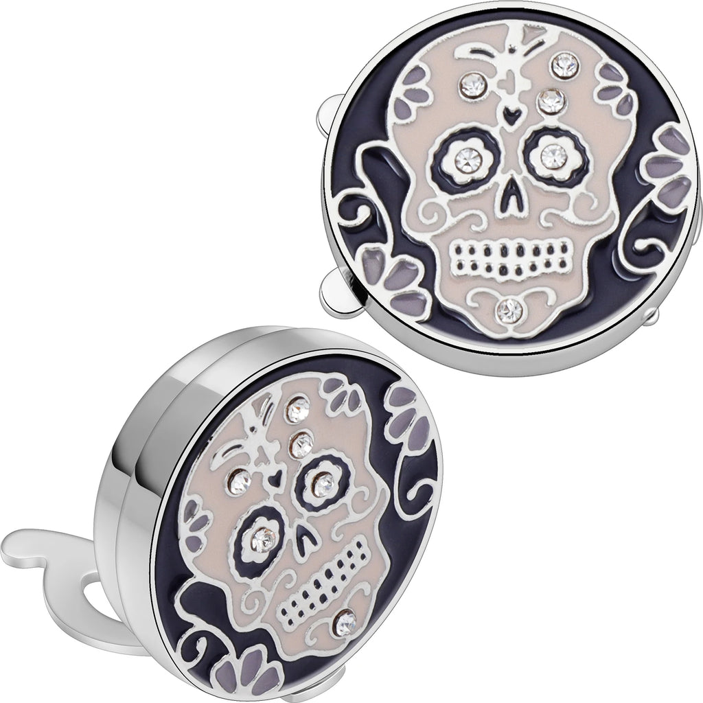 Skull Crystal button cover for men shirt, men's fun shirt cufflinks, black enamel skeleton design cufflinks punk shirt accessory