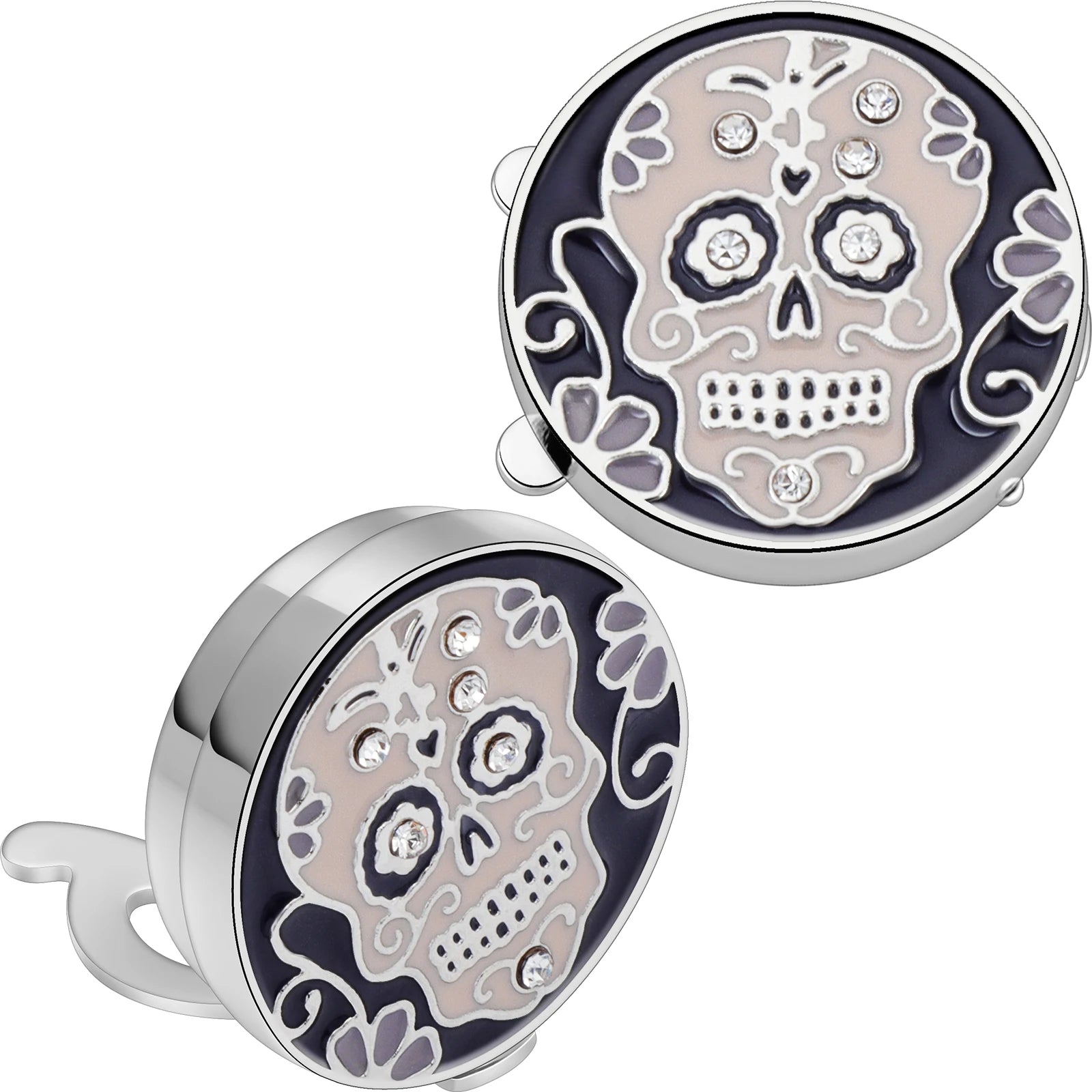 Skull Crystal button cover for men shirt, men's fun shirt cufflinks, black enamel skeleton design cufflinks punk shirt accessory