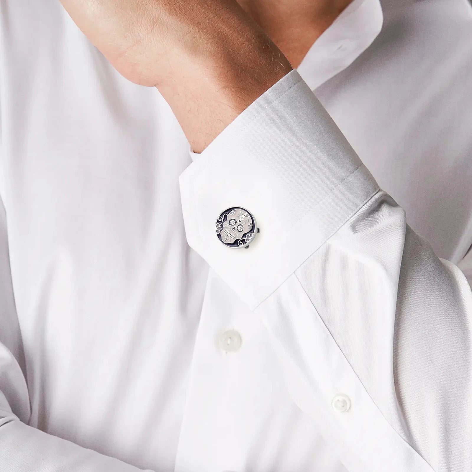 Skull Crystal button cover for men shirt, men's fun shirt cufflinks, black enamel skeleton design cufflinks punk shirt accessory