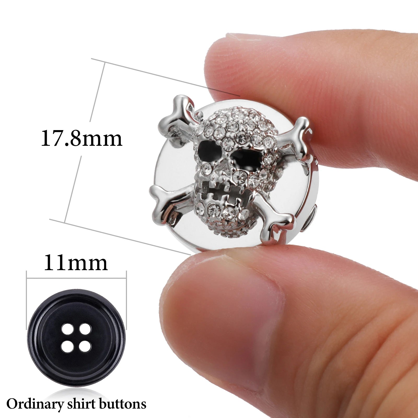 Skull Crystal button cover for men shirt, men's fun shirt cufflinks, black enamel skeleton design cufflinks punk shirt accessory