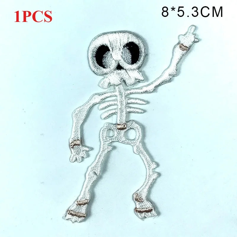 Skull Cartoon Cute White Bone Human Skeleton Dangerous Radioactive Adhesive Embroidery Cloth Sticker Clothing Accessories