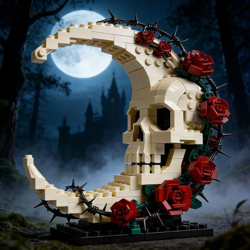 Skull Hourglass Building Blocks Dark Romantic Creative Gothic Skeleton Rose Ornament Educational Assembled Toy Party Decoration