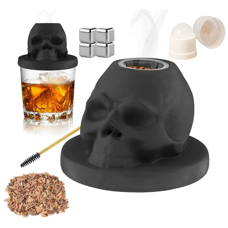 Skull Cocktail Smoker Kit with Wood Chips Ceramic Infuser for Whiskey Bourbon Cocktails & Drinks Unique Home Bar Tool for Men
