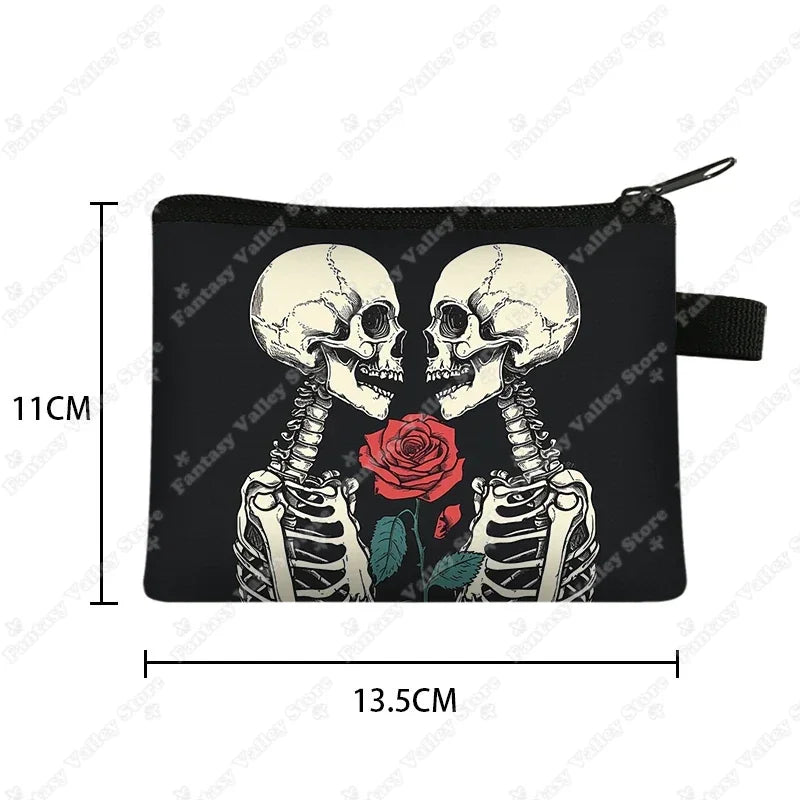 Skull Gothic Girl Print Coin Purses Goth Skull Wedding Rose Key Credit Card Holder Money Bag Mini Pouch Wallet Small Clutch Bags