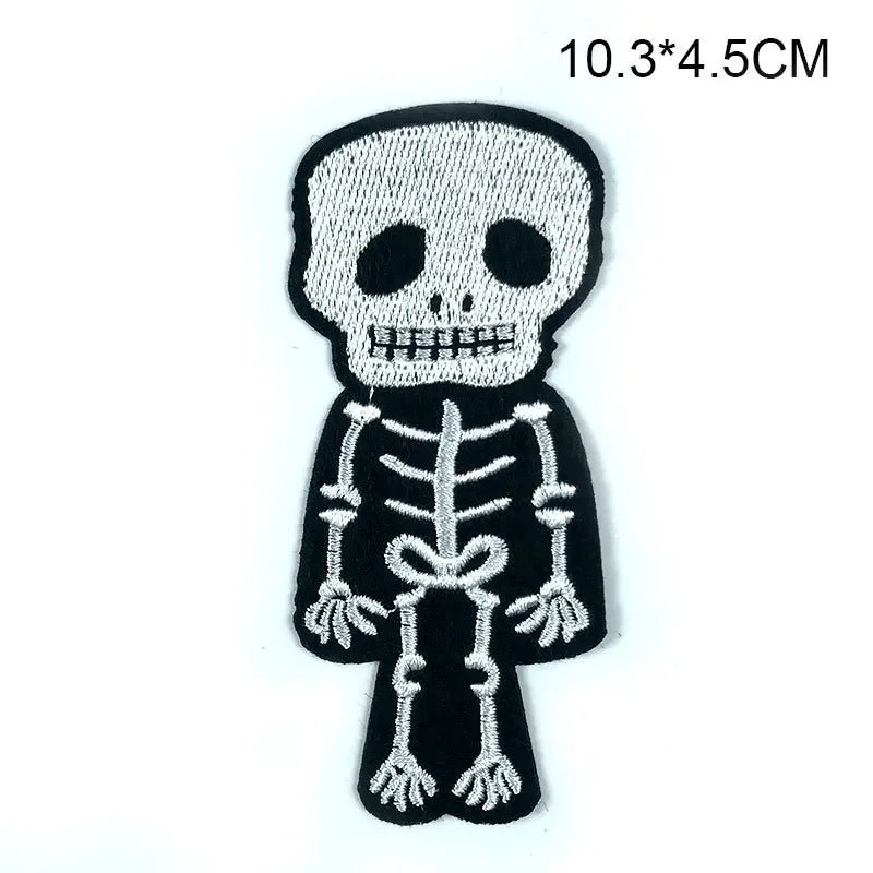 Skull Cartoon Cute White Bone Human Skeleton Dangerous Radioactive Adhesive Embroidery Cloth Sticker Clothing Accessories